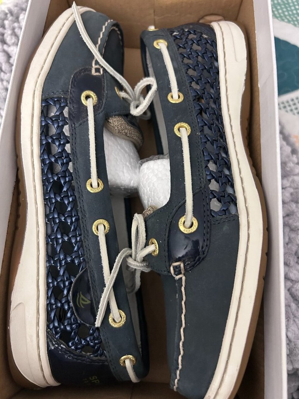 Women's Sperry Top Sider Boat Shoes Size 10 Navy and Beige - Picture 1 of 10